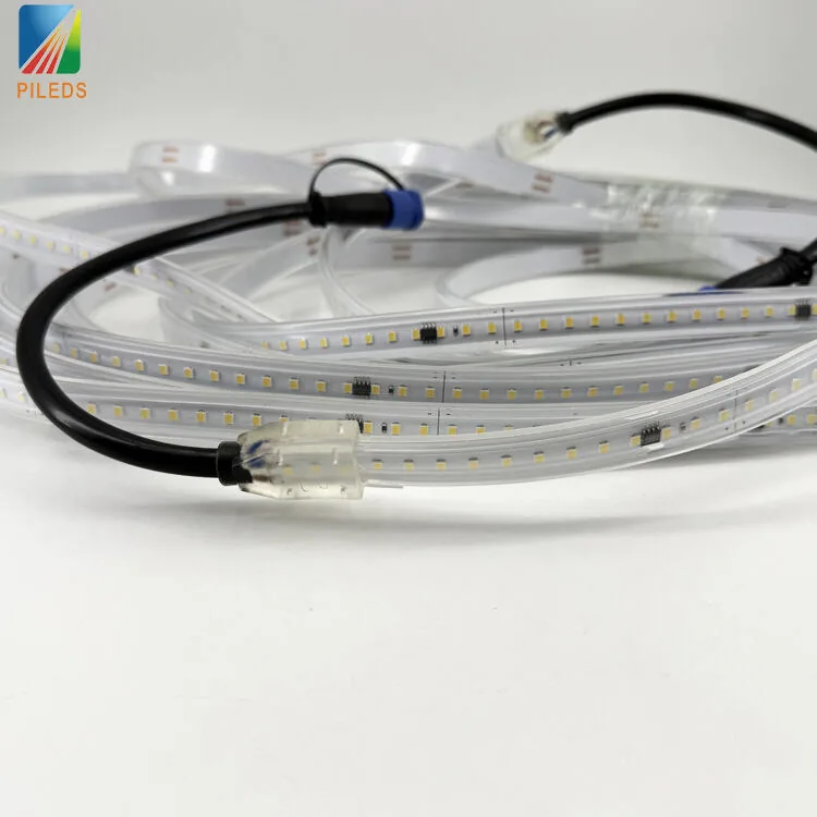 PILEDS heavy-duty mining LED light strip coiled and lit in white